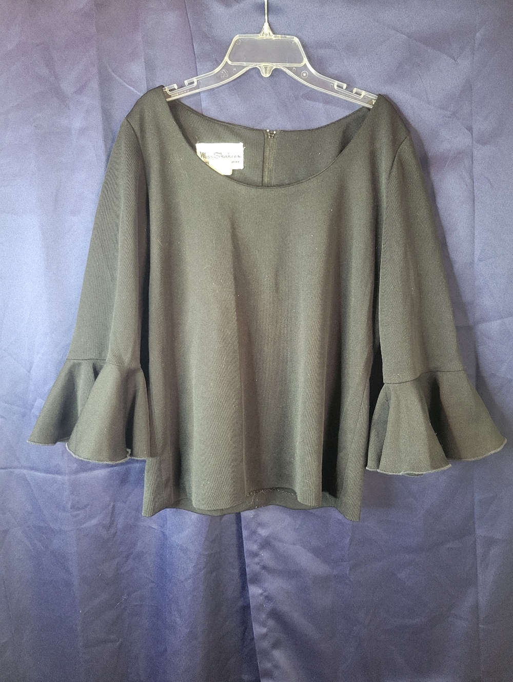 Miss Shaheen Black Ruffle-Sleeve Blouse